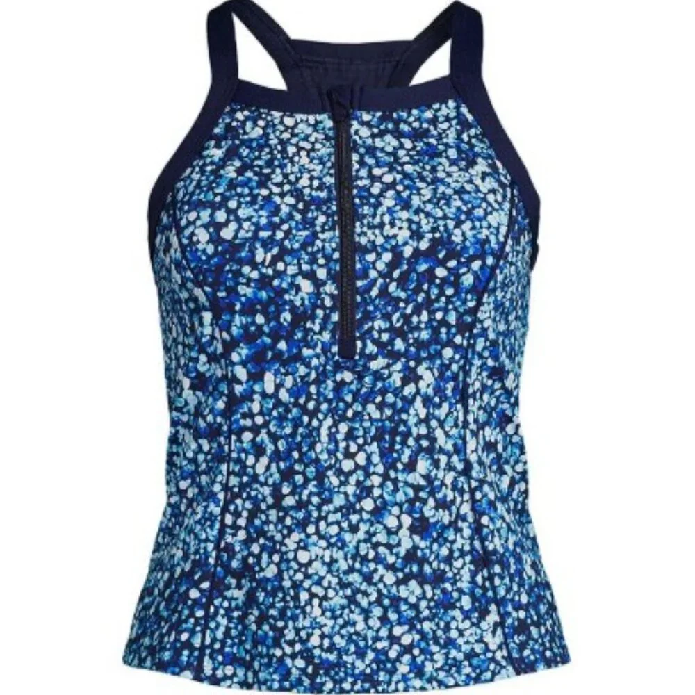 High Neck Zip Front Racerback Tankini Swimsuit Top - Size: 4 Long - NWT